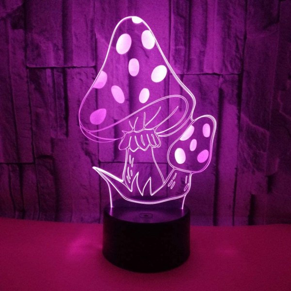 Qinwei Mushrooms 3D LED-bordslampa Psykedeliska svampar Nattljus Optisk visuell illusion Heminredningsbelysning