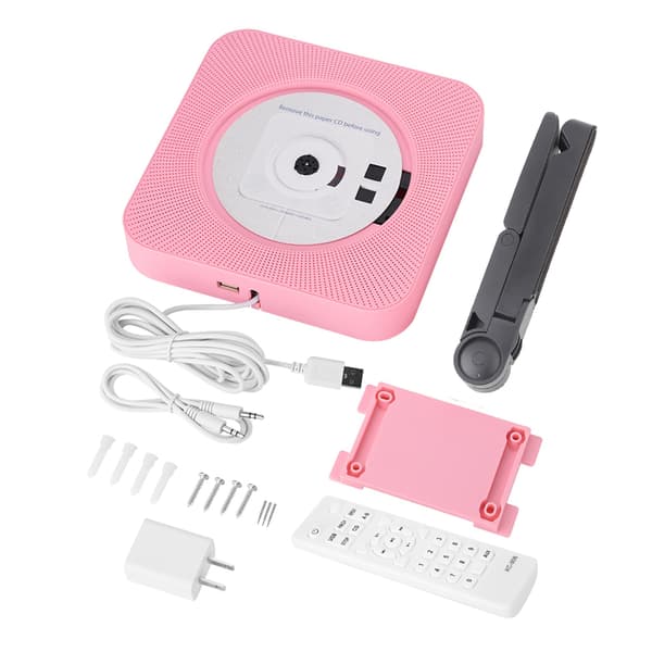 Ny väggmonterad Bluetooth CD-spelare högtalare med fjärrkontroll (rosa)