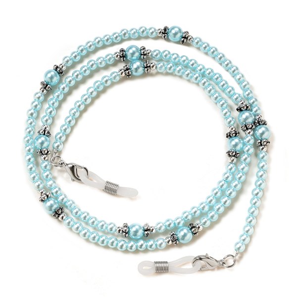 2 st Multifunktionella Blomsterpärla Glasögon Lanyard, Maskrem Pärlad Glasögon Halsband Kedja Sladd, Universal(Blå,Rosa)
