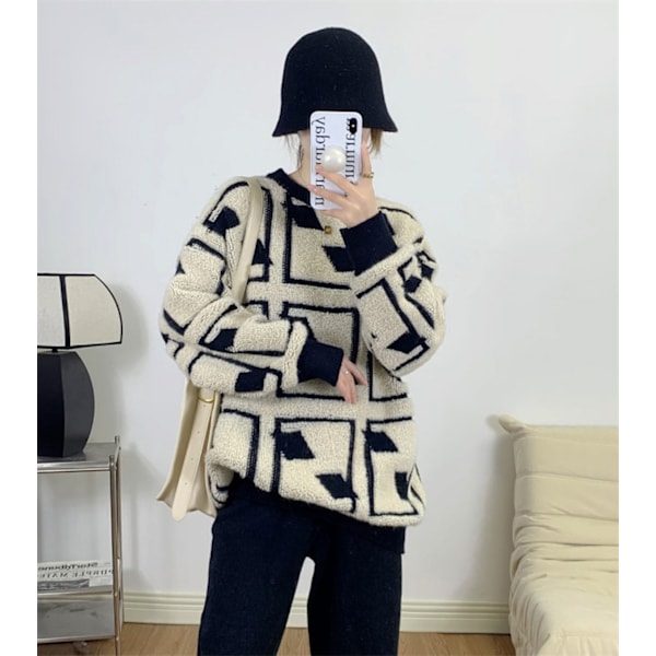 Dam tröja oversized crewneck lös pullover chunky tröja stickad tröja toppar