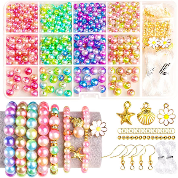 Pearl Beads for Jewelry Making, Iridescent Bead Bracelet Making Kit for Adults, Pearls for Crafting, Friendship Bracelets Pearl Beads for Bracelets,