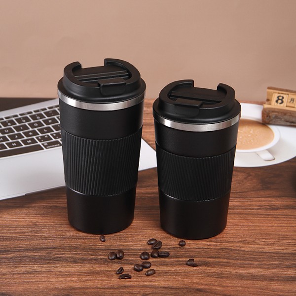 Resesäkermugg med läckagesäkert lock - Isolerad kaffemugg - Vakuumisolering i rostfritt stål för varma och kalla drycker (Svart, 510 ml)