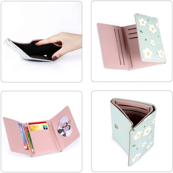Söt tunn läderplånbok för kvinnor, små RFID-blockerande trefaldiga plånböcker för flickor och damer med ID-fönster --- grön