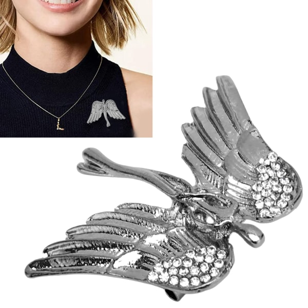 Guardian Angel Brooch Pin Crystal Jewelry Lapel Brooch Pins for Women and Men Silver Black