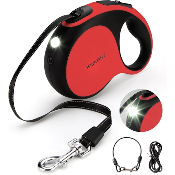 Retrakterbar hundkoppel med tuggsäkert kabel och LED-ficklampa, 16 fot kraftig hundkoppel för små medelstora stora hundar upp till 110 pund, 360° ingen trassel ( Red 16ft LED Large - 16 ft