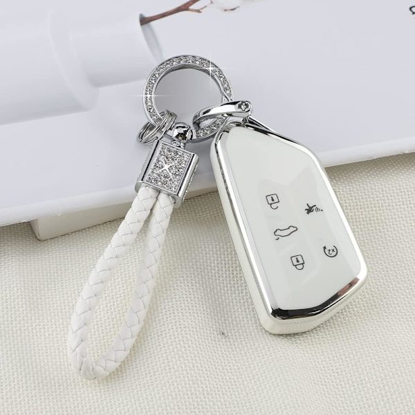 PIFOOG nøkkelringdeksel for VW Volkswagen ID4 Golf GTI R 2022 2023 tilbehør TPU 5 knapper bilnøkkel etui skallbeskytter Bling nøkkelring jentete kvinner