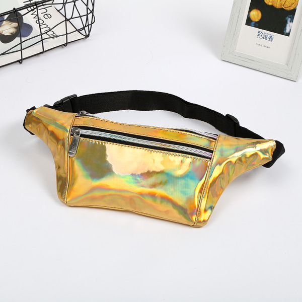 Laser Waist Bag Outdoor Sports Reflective Waist Bag Crossbody Chest Bag Gold
