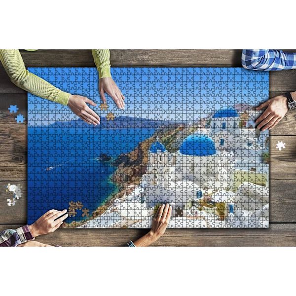 1000-bitars Vit Arkitektur av Oia byn på Santorini Island Grekland Stora Pussel för Vuxna Pedagogisk Leksak för Barn Kreativa Spel