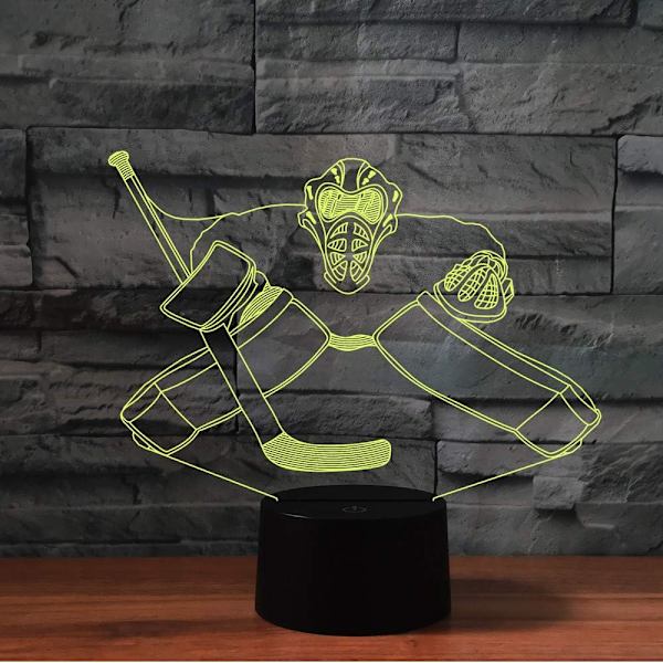 3D Ishockey Målvogter Fjernbetjening 16 Farve Natlys Illusion Akryl LED Bord Natlampe Børneværelse Skrivebords Dekoration Fødselsdagsgaver Legetøj