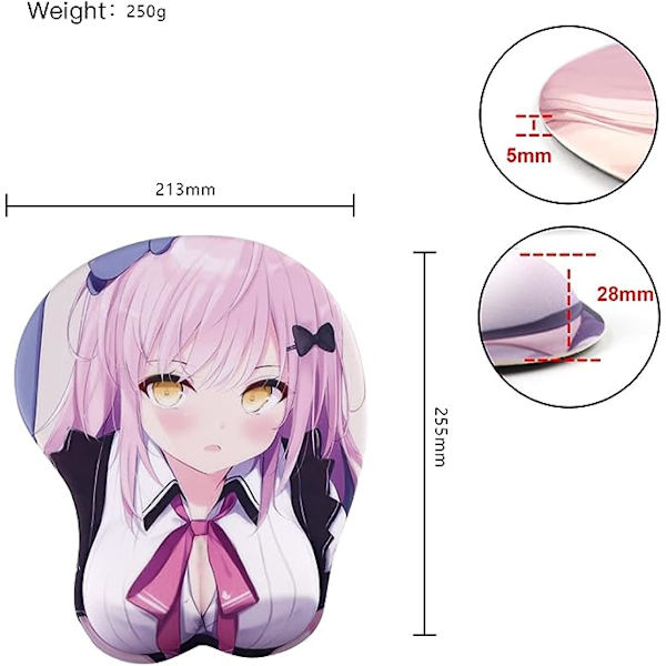 3D Anime vakker jente skjønnhet håndleddstøtte musematte - Tegneserie sklisikre spillmusematter, silikon anime søt jente musematte for datamaskin, bærbar PC-pin