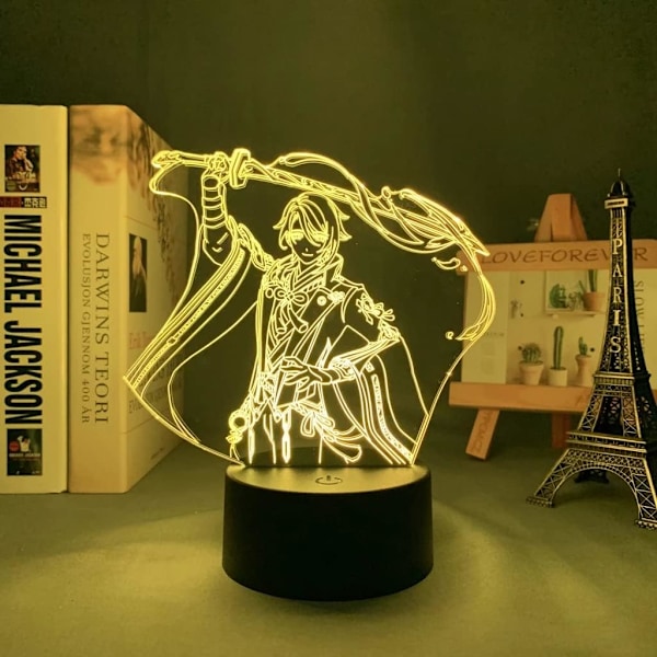 LED-lys Genshin Impact Kamisato Ayato Anime 3D Illusions nattlampe Hjemmerom dekor Akryl LED-lys Julegave lamper (16 farger med fjernkontroll)