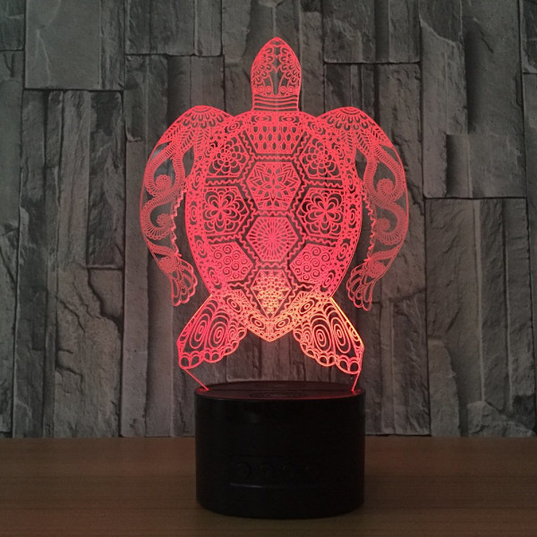 7 Fargeskiftende nattlampe 3D Atmosfære Pærelys 3D Visuell Illusions LED Lampe for Barn Leke Julegave Bursdagsgaver (Skilpadder)