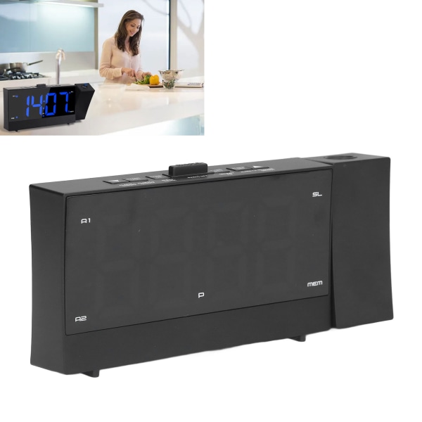 LED-projektionsväckarklocka Multifunktion Dubbel Hög Ljudlarm Klocka FM-radio med Dubbel USB-port för Sovrum