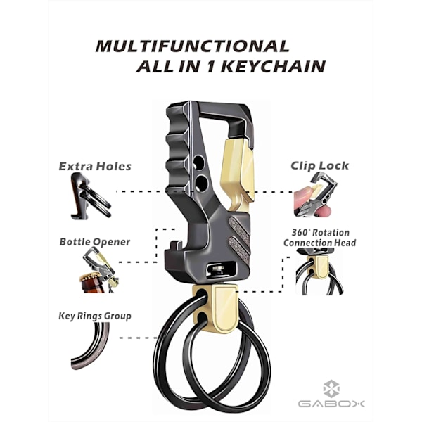 2 stk. nøglering EDC nøglering nøglering flaskeåbner auto nøgleholder taktisk karabinhage nøgleringe med klip Llaveros de Hombre Porte-Clés gave f 2Black