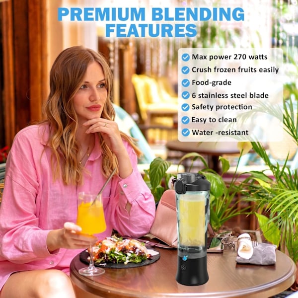 Beste 4Vi Bærbare Blender, Oppladbar Mini Blender For Shakes Og Smoothies 20 Oz Mini Blenderkopp Med Reise Og USB Oppladbar