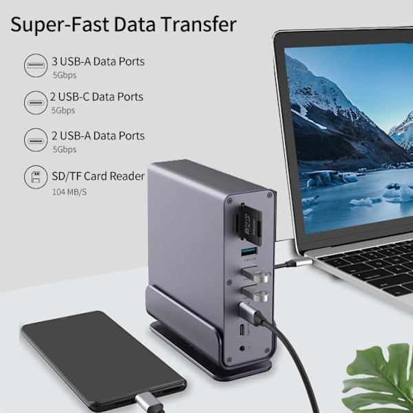 15-i-1 bærbar dockingstation 4K@60Hz kompatibel med Mac Window Hp Thunderbolt 4(2 HDMI, DP, 100W PD, Ethernet, 5 USB-porte, SD/TF-kort, lyd)