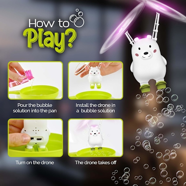 Bubbelbjörnsmaskin för barn – Automatisk bubbelmaskin med LED-lampor, bubbelvätska och bubbelbricka, bästa födelsedagspresenten för flickor och pojkar
