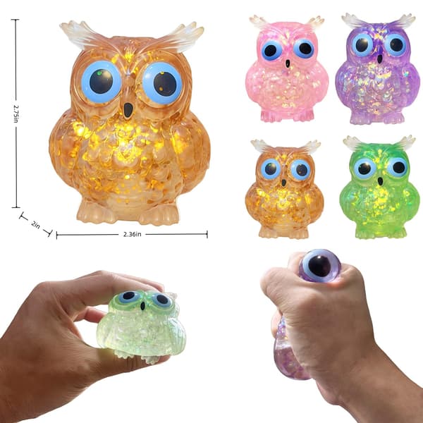 4 STK. Glitter Ugle Squishy Stressbolde, Bløde Klemme Sensoriske Fidget Legetøj, Søde Dyre Squishies til Angst- og Stresslindring, Ideel P