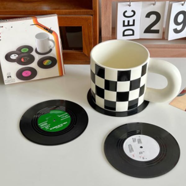 2 stk. Retro pladeunderlag - sjove og unikke pladeunderlag til drikkevarer, barer og kaffe