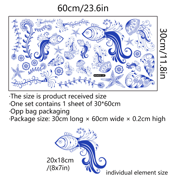 Badrum Under The Sea Tång Väggdekaler, Havsgräs Maneter Fisk Klistermärken, Havsdjur Väggdekoration för Barn Sovrum Vardagsrum