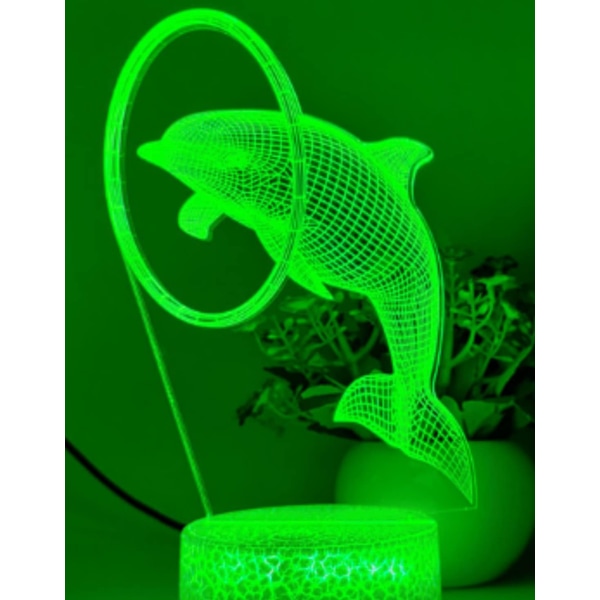 3D Delfin Fisk Nattlampa Bordsskiva Optisk Illusion Lampor 7 Färgväxlande Ljus LED Bordlampa Jul Hem Kärlek Födelsedag Barn Leksak Present