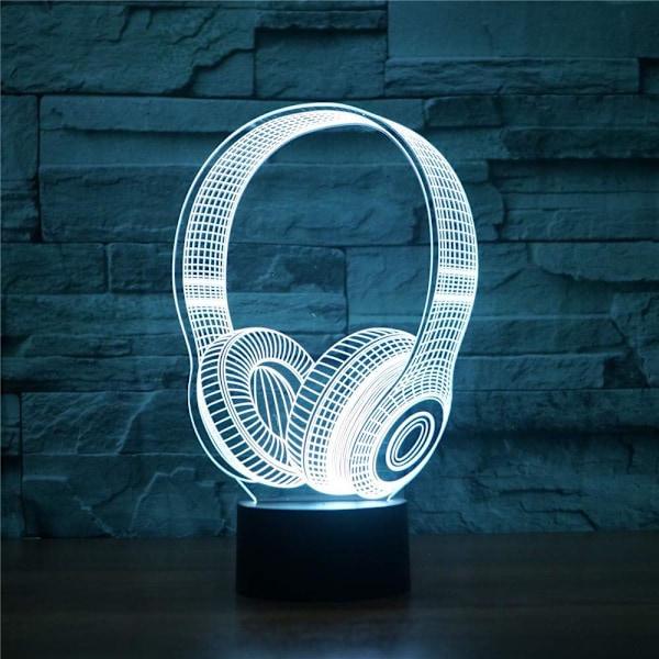 3D Trådlöst Headset Fjärrkontroll 16 Färger Nattlampor Illusion Akryl LED Bord Sängbordlampa Barn Sovrum Skrivbordsdekoration Födelsedagspresenter Leksak