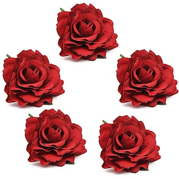 Rosenblomma hårklämmor Brud Blomster Hårtillbehör Dansare Pins Simulerad blomma hårklämma hårtillbehör (Röd 5PCS)