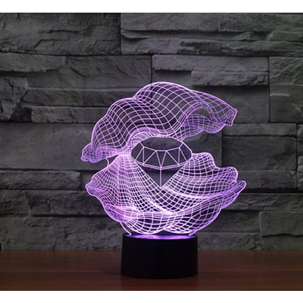 3D Shell Diamond Fjernkontroll 16 Farger Nattelykter Illusions Akryl LED Bord Nattbord Lampe Barn Soverom Skrivebord Dekor Bursdagsgaver Leke for Barn