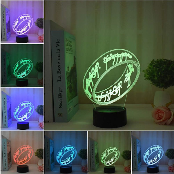 Ringenes Herre Magisk Ring 3D LED Nattelys Berøring 7 Farger/Fjernkontroll 16 Farger USB Bordlampe Hjemmedekor Sengelampe Motegave