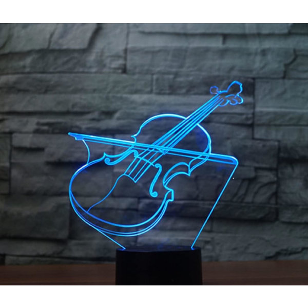 3D Violin Instrument Fjernbetjening 16 Farve Natlys Illusion Akryl LED Bord Natlampe Børneværelse Skrivebords Dekoration Fødselsdagsgaver Legetøj