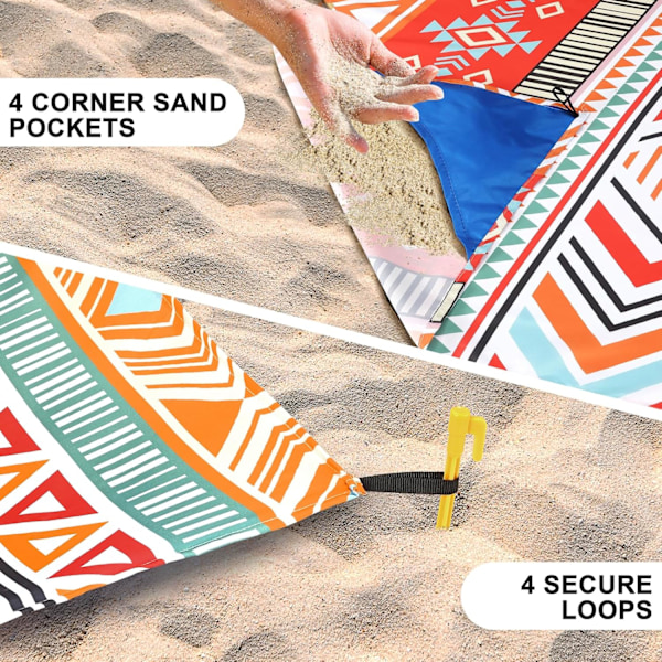Strandfilt, Sandsäker Strandmatta, Vattentät Snabbtorkande Lättviktig Utomhus Aztec Picknickmatta 200 x 210 cm för 2-4 Vuxna med Ficka