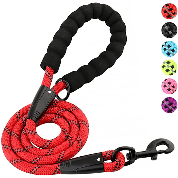 Tungt tau hundesnor med komfortabelt polstret håndtak, svært reflekterende sterkt robust 4/5/6 FT hundesnor for små mellomstore store hunder(1/2\"×4', RE RED 4FT 1/2"×4'