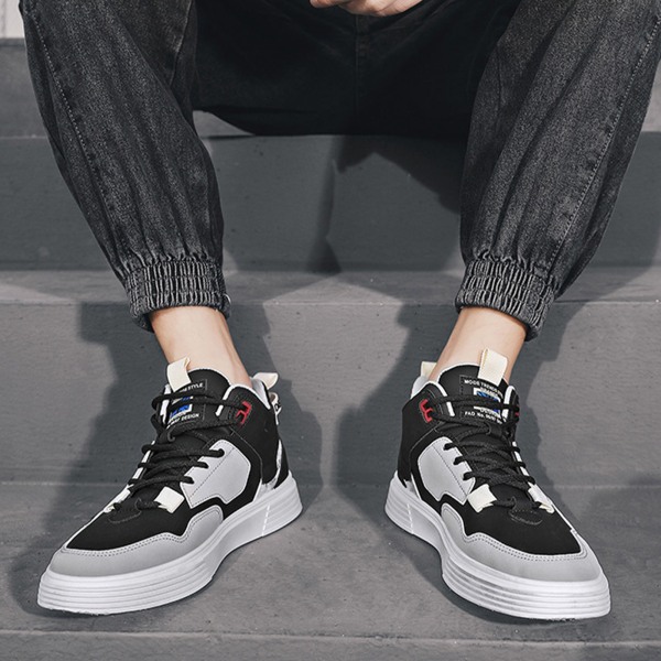 Herr High Top Skor Casual Sports Läder Ovandel Gummisula Bekväma Herr Board Skor för Höst Vinter Black 41
