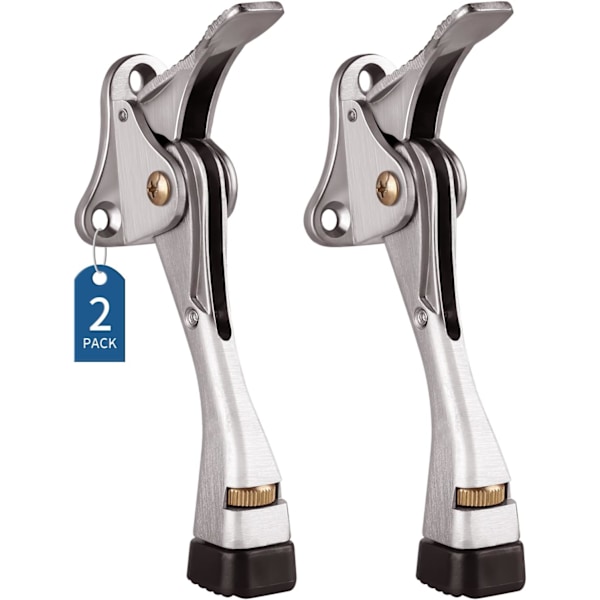 WJSM Dørstopper, 2 pakker Kickdown dørstopp med ett trykk justerbar høyde og gummitipp 4 tommer, Heavy Duty dørstoppere, dørholder, bunn av Satin Nickel*2