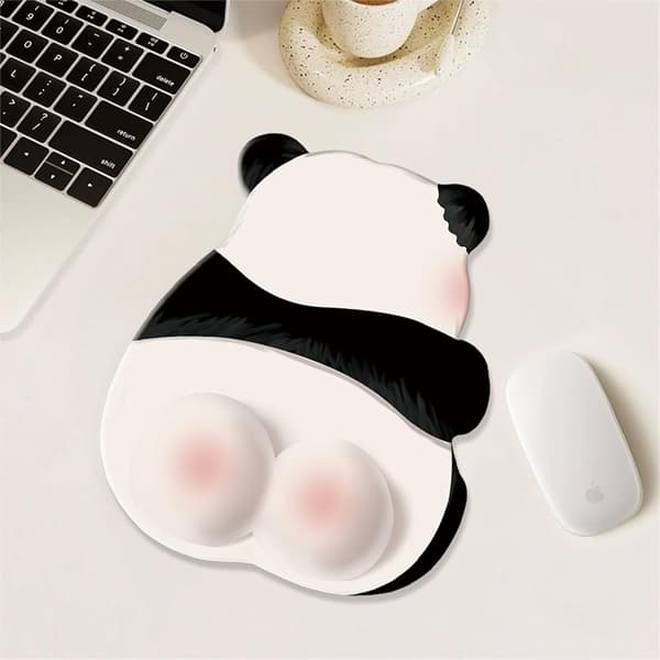 Ergonomisk musemåtte med håndledsstøtte, sød panda musemåtte med håndledsstøtte, smertelindrende musemåtte, musemåtte til computer, bærbar computer, O pink