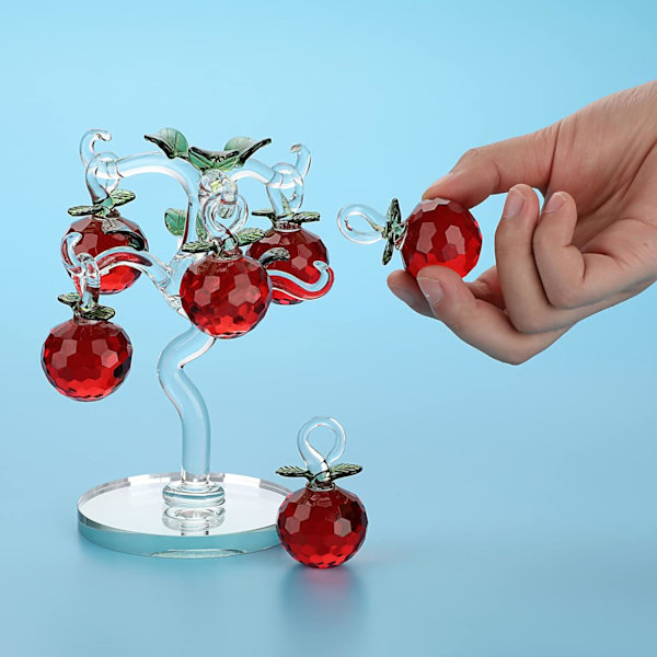 Krystalrød Æbletræ Ornament Kunstigt Æbletræ Figur Dekorativt Æbletræ Samleobjekt, Glas Æbletræ Papirvægt Borddekoration