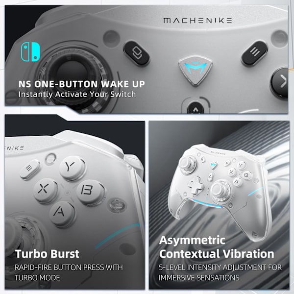 Machenike G5 Pro Trådløs Spillkontroller for Windows PC, Switch, IOS og Android, PC-kontroller Hall Effect Joystick og Trigger/Gyroskop, RGB-lys White