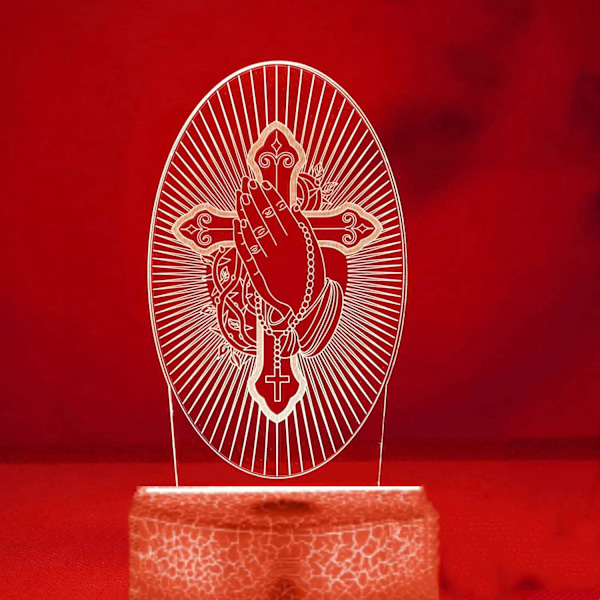 3D Jesus Kors Nattlampa Illusion 16 Färgväxlande Fjärrkontroll Bordsskiva Dekorationslampor Akrylplatt ABS-bas USB-kabel Födelsedagspresent Leksaker