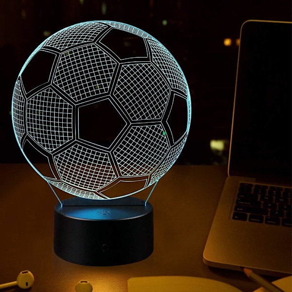 3D Illusion Fodbold Natlys Lampe med 16 Farveskift Touch Sort Base Strømforsyning af AA Batterier med Fjernbetjening Fødselsdagsgave
