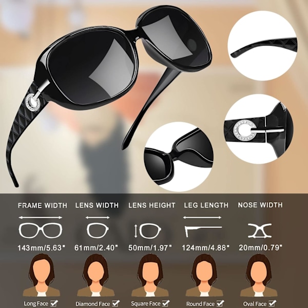 Jackie Solbriller Oversized Shades til Kvinder Trendy Store Rektangulære Solbriller UV-beskyttelse Solbriller Black and White Black