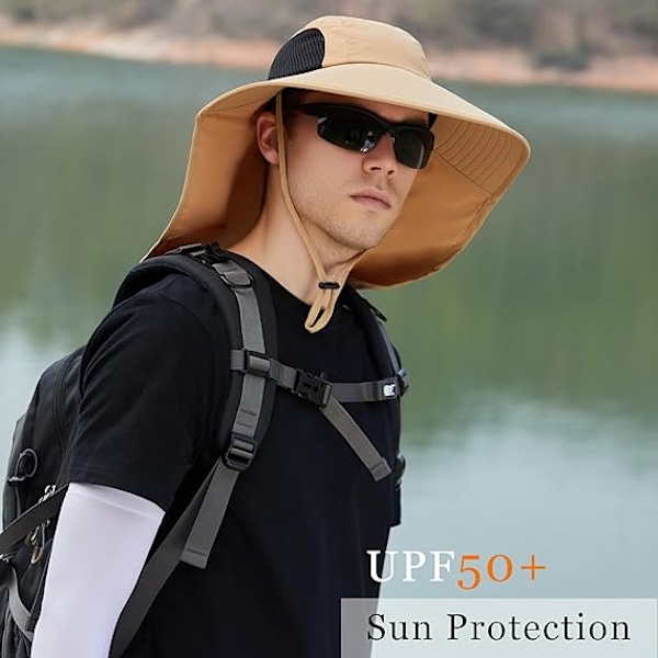 Solhatt för män och kvinnor med nackskydd, UPF 50+ UV-skyddande vandringsfiskehattar, bredbrättad solhatt för kvinnor och män 1pack-khaki