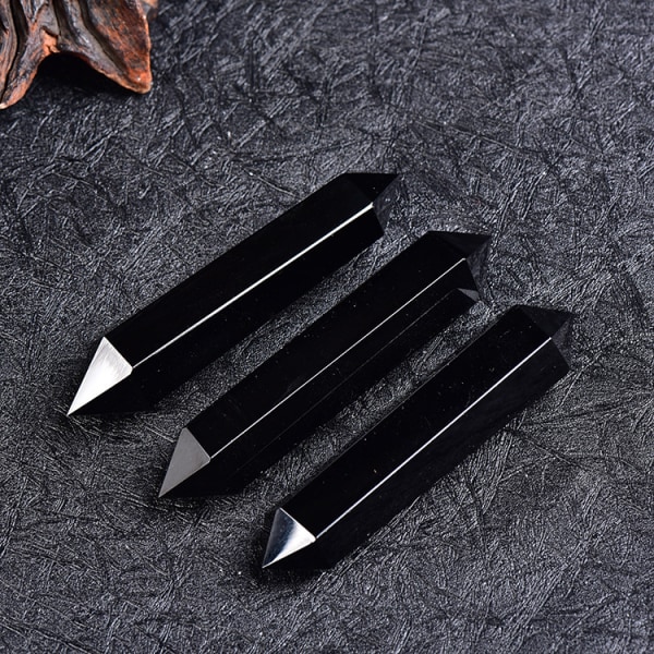 Svart Obsidian Naturlig Healing Kristallstavar Höjd 6 Facetterad Prismastav Reiki Chakra Sten, Naturlig Kvarts