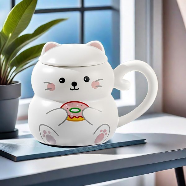 Katt Kopper 14 oz Søt Keramisk Kaffe Kopper 3D Porselen Te Kopper for Kvinner Kopper Katt Gaver for Katt Elskere Julegaver Bursdagsgaver for Mor og Venner