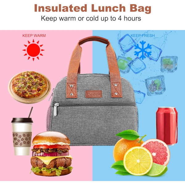 Lunchväska för kvinnor, frysbar lunchväska, organiserad, återanvändbar kylväska, lunchlåda för vuxna, utomhusarbete, skola och picknick, isolerad lunchväska med P
