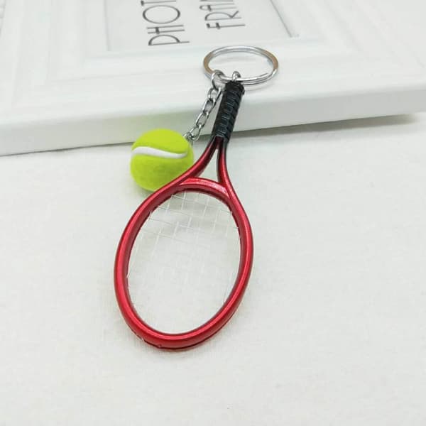 Färg Mini Tennis Racket med Boll Nyckelring Nyckelring Red