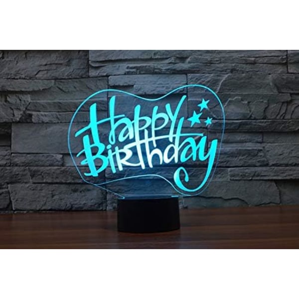 3D Happy Birthday Fjärrkontroll 16 Färger Nattlampor Illusion Akryl LED Födelsedagspresenter