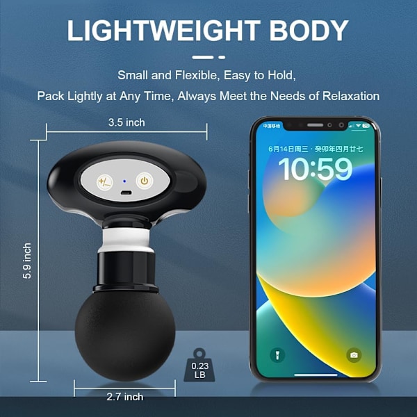 Muskelmassagepistol, 6 hastighetslägen Mini Handheld Kraftfull Massager Wand för Rygg, Axlar, Nacke och Kroppssmärta Djupvävnadsmassagepistol, Pro