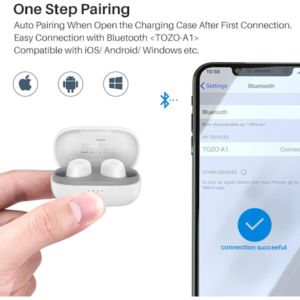 A1 Mini trådløse ørepropper Bluetooth 5.3 i øret Lettvekt hodetelefoner Innebygd mikrofon, IPX5 Vanntett, Immersive Premium Sound Langdistanse Con White