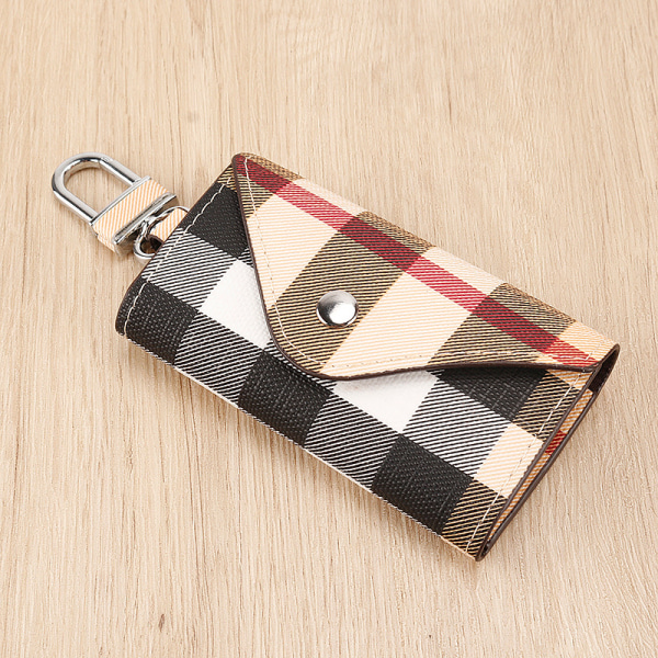 Dame Læder Bilnøgleholder Taske, Herre Nøglering Etui Tegnebog med 6 Loop Kroge Nøglering Taske (beige)