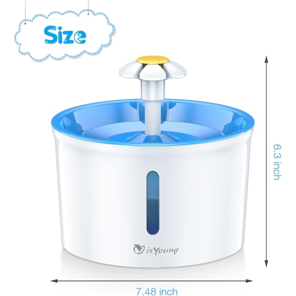 Kattefontene 1,6L Automatisk Vannfontene for Kjæledyr Vann Dispense, Hund/Katt Helsepleie Fontene og Hygienisk Hund Fontene (Blå) Blue